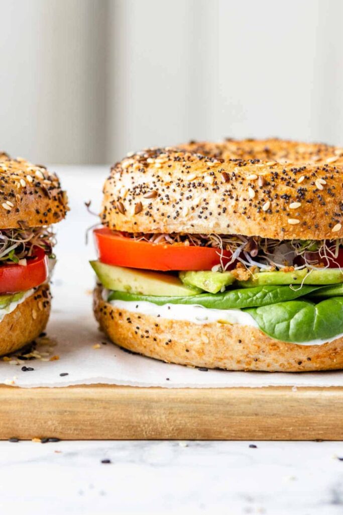 homemade avocado bagel sandwiches